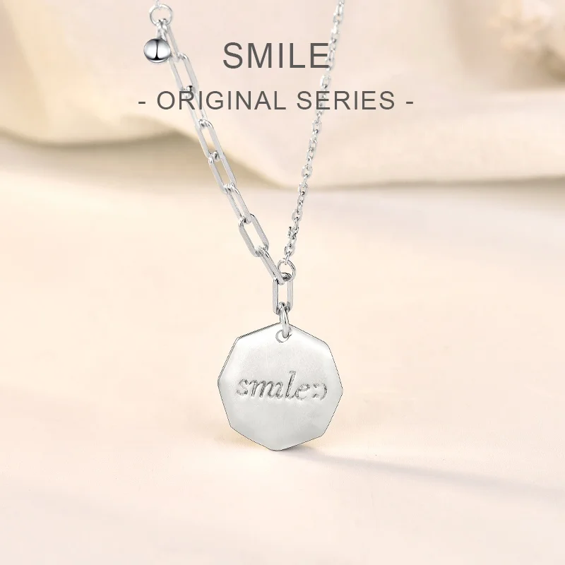 

925 sterling silver Handmade Street Hip Hop Smile Geometry Card Letter Necklace Anti-allergic Choker For Women Men