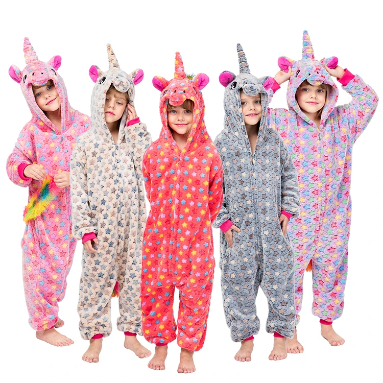 

Wholesale kids pajamas unicorn flannel pajamas costume unisex cartoon onesie pajamas, Picture