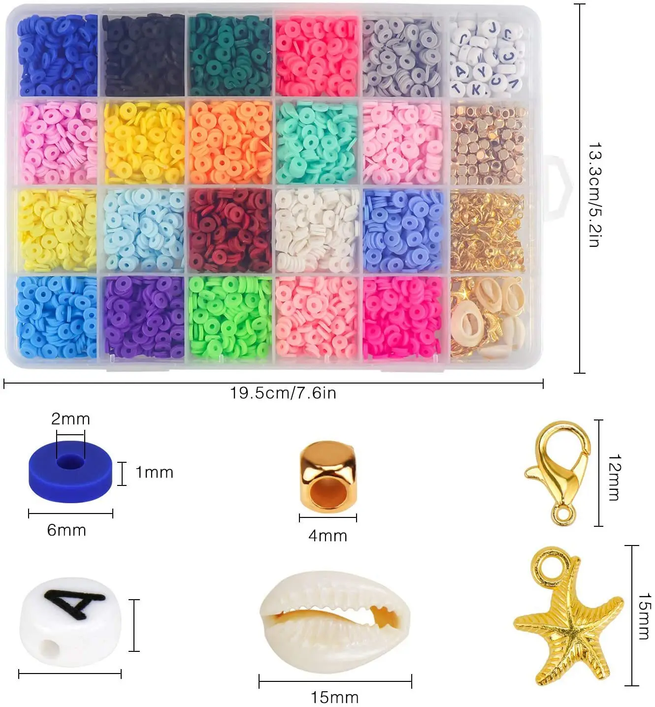 

4000 Pcs Clay Beads  20 Colors Polymer Clay Spacer Beads 4 Roll Elastic Strings for DIY Jewelry Making Set