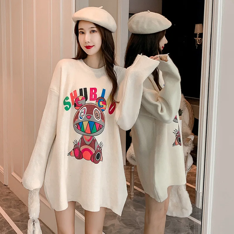 

sleeping floral maternity knitting maxi woman cartoon for long sleeve sweater white quality winter plus size long dress women