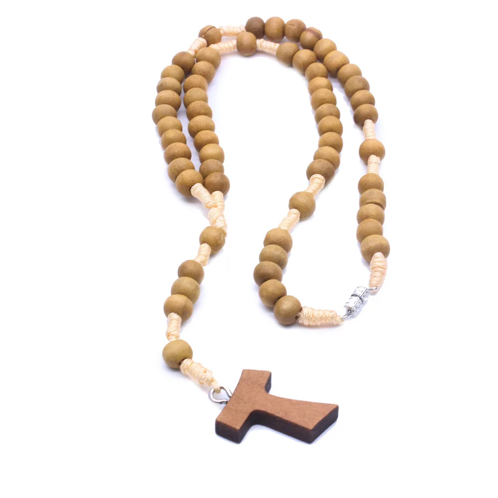 

2021 Komi Wholesale Wooden Rosary Beads Necklace Religious Jesus Cross Pendant Jewelry Pray Rosary Necklace