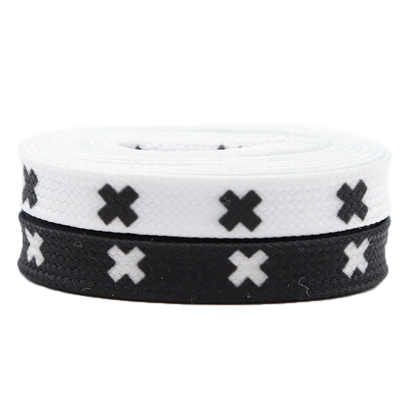 

Black And White Customized Shoe Laces Polyester Shoelaces Silicone logo printing Flat shoelaces