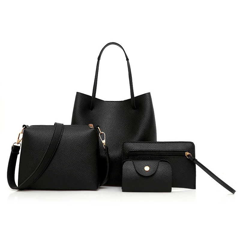 

4Pcs/Set Elegant Ladies Handbag Shoulder Bag Girls Fashion PU Leather Casual Messenger Tote Bags For Women