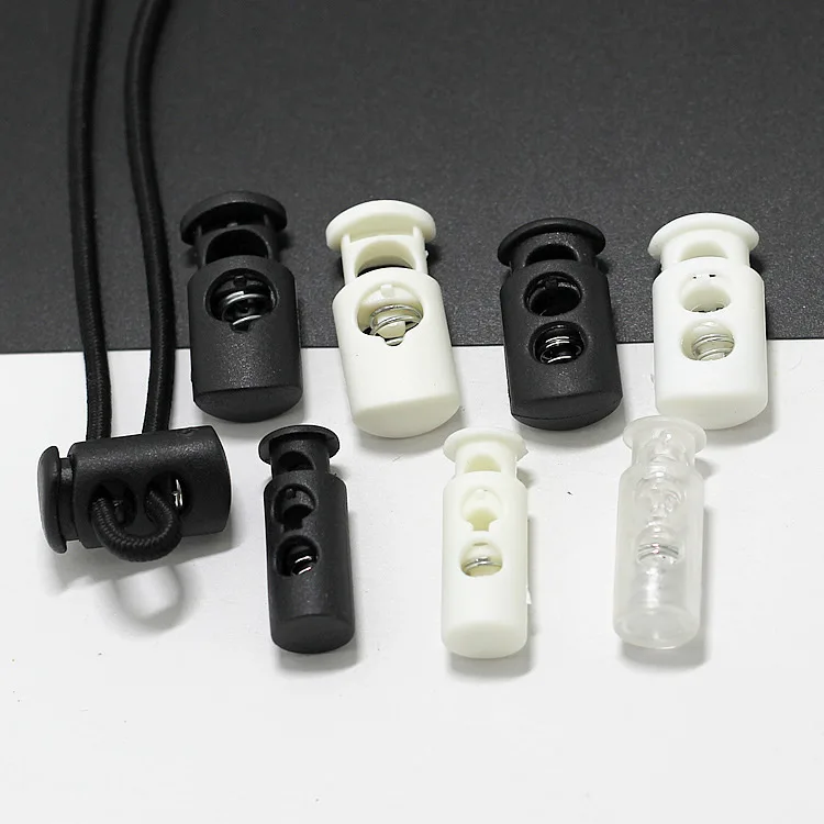 

White And Black Plastic Cord Lock Toggle Plastic Stopper String Rope Spring Stoppers Locks