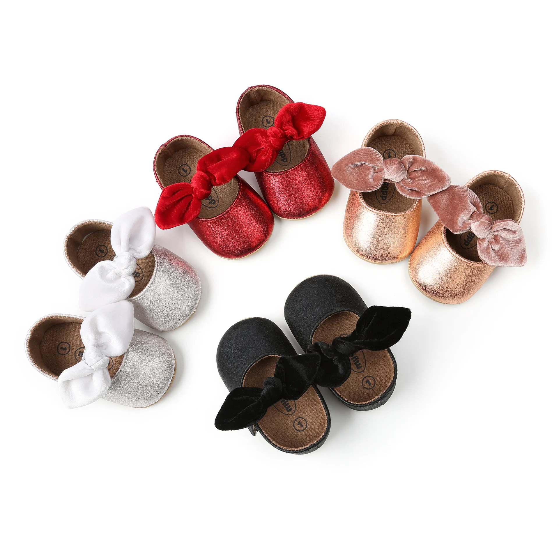 

6241 Newborn Infant Shoes Baby Girl Shoes Bowknot Rubber Sole Anti-slip PU Princess ShoesToddler First Walker Crib Shoes