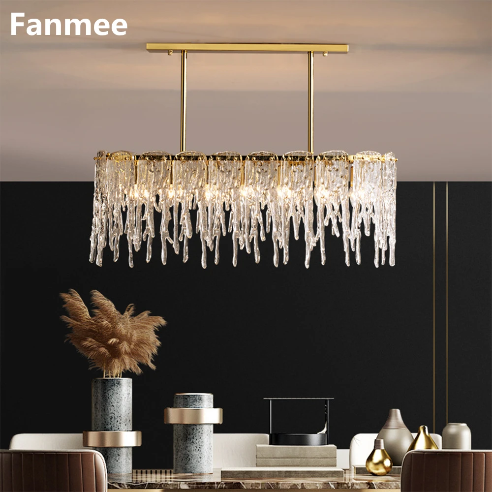 

Modern Glass Chandelier Lighting LED Luxury Glass Rectangular Golden Lighting Decor Dining Room Restaurant Hotel Indoor Lighting