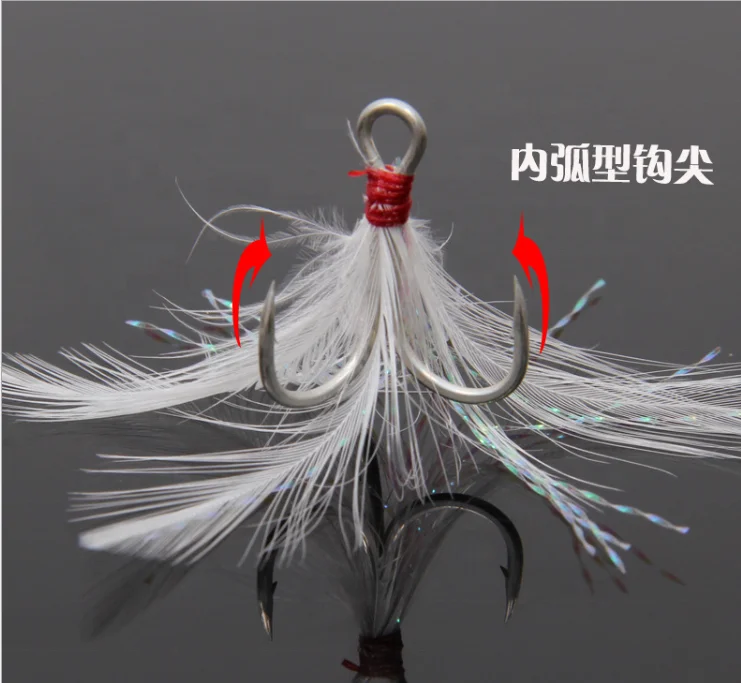 

Trulinoya fishing triple hook with feather treble strong fish hooks 3X Overturned Hook, As picture