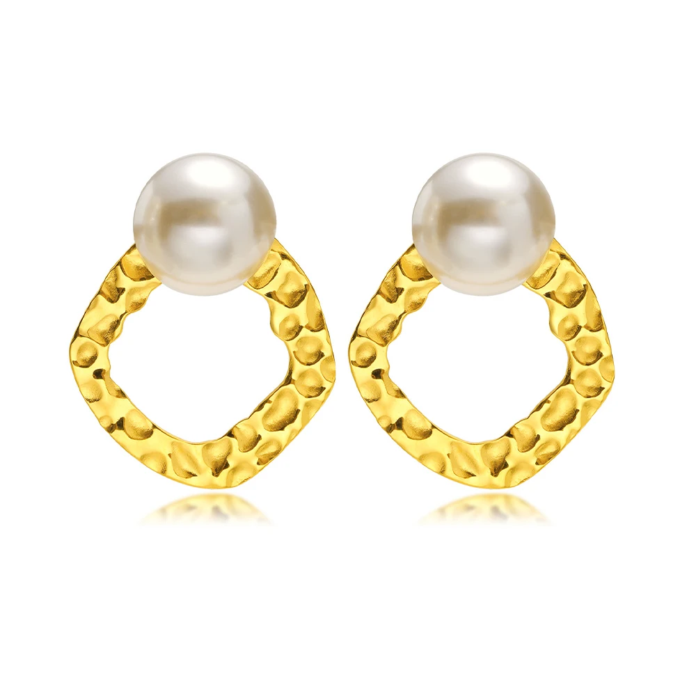 Creative Minimalist Jewelry Stainless Steel Charm Jewelry Stud Earrings Gold Plated Irregular Shaped Pearl Stud Earrings