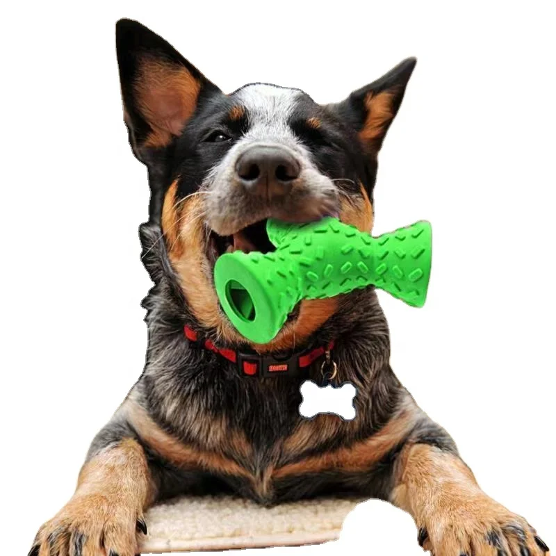 

New design chewing toys hot sale iron grain food grade rubber safety three-sided dog food leakage device dog feeder doy toys