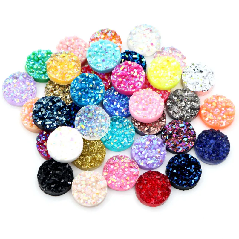 

New Fashion 40pcs 8/10/12mm Mix AB Colors Druzy Natural ore Style Flat back Resin Cabochons For Bracelet Earrings accessories