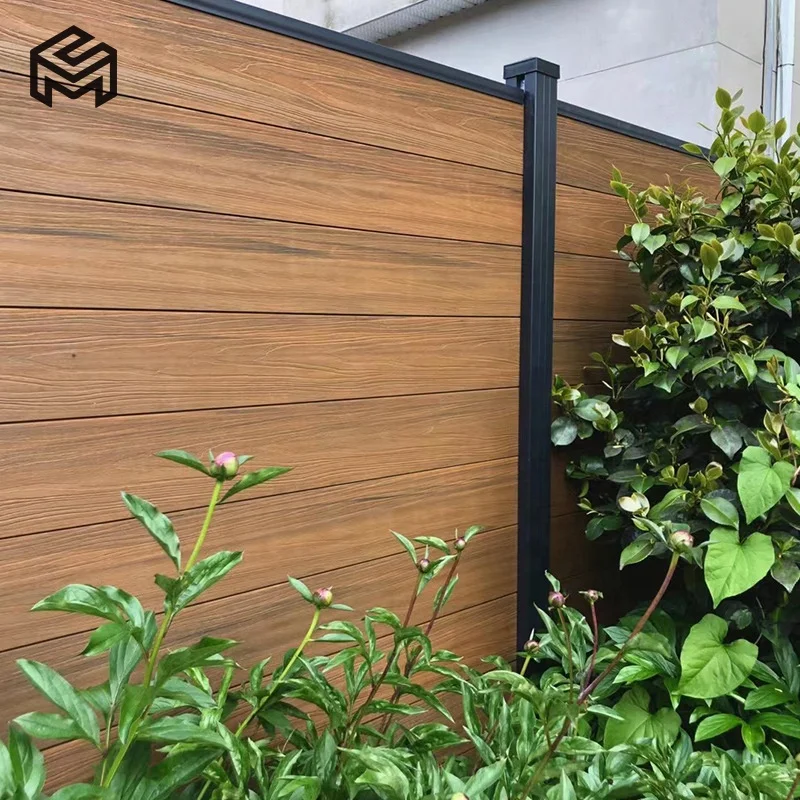 Modern Wood Grain Composite WPC Fence Panels 3D Model Aluminum Frame for Outdoor Garden Pool Security Privacy Chain Link Fence