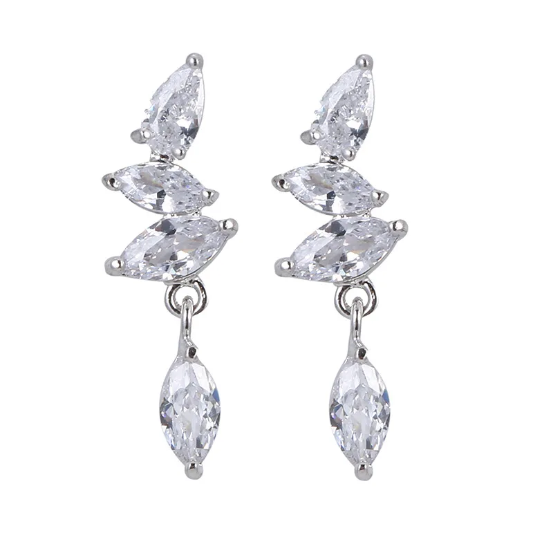 

Long Crystal Marquise CZ Earrings Leaf Drop Shaped Zircon Earrings For Women, As pic shown
