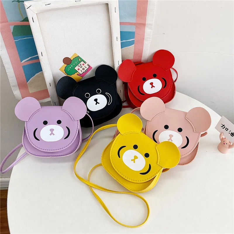 

New cartoon cute children bag PU shoulder girl Korean casual messenger bag bear coin purse bag girl, Customized color