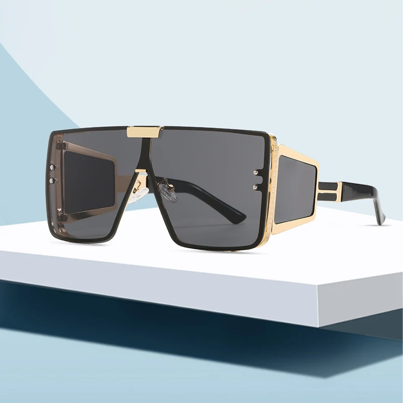 

New one-piece sunglasses fashion metallic rimless men's sunglasses