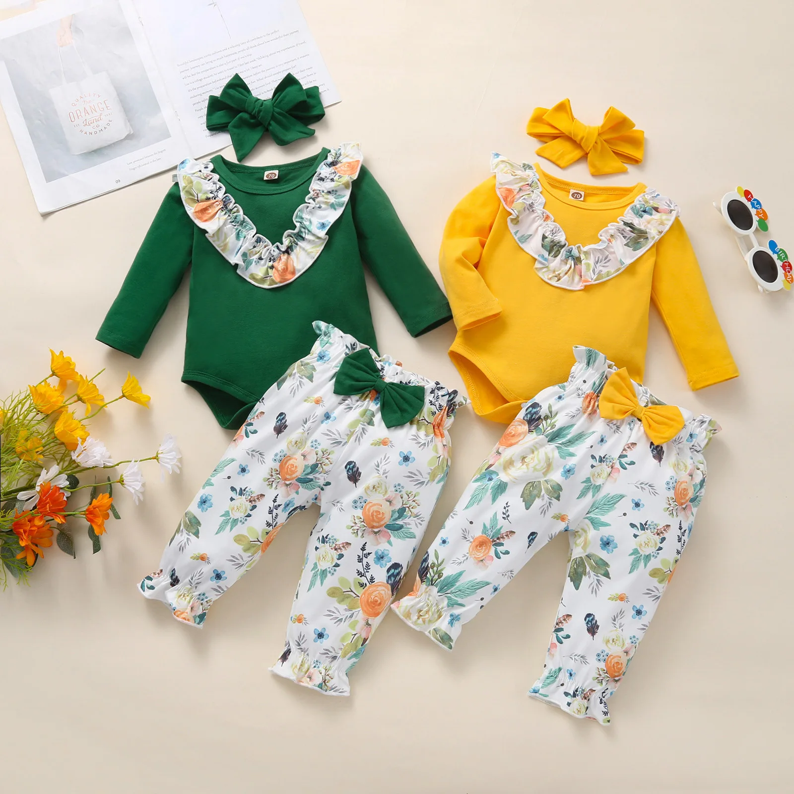 

2021 New Design Baby Clothes Set Floral Knitted Toddler Baby Girls' Clothing Sets