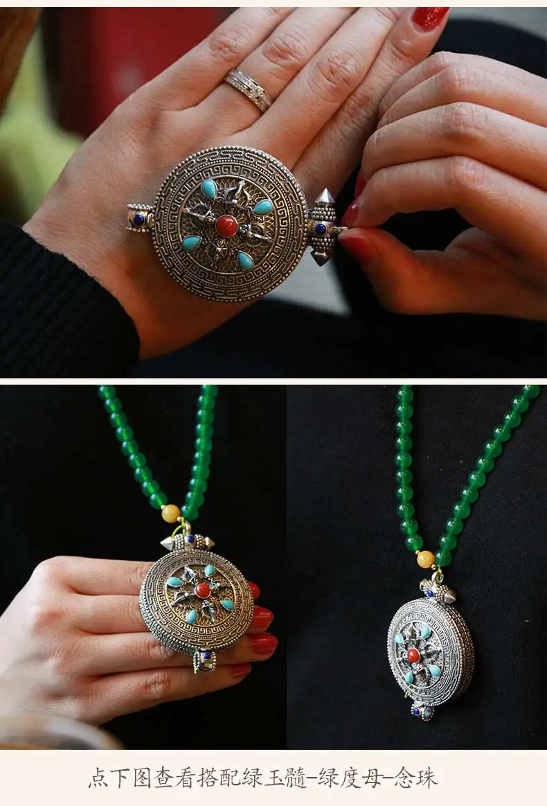 925银手工雕刻吊坠尼泊尔卡威盒可装藏传文物花蜜佛教饰品项链 - buy 