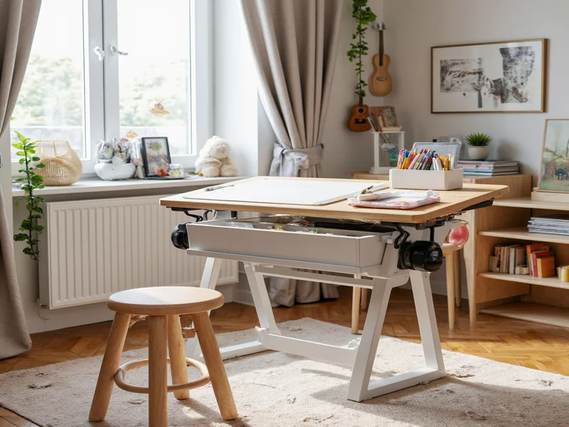 Foldable craft table in use with art supplies