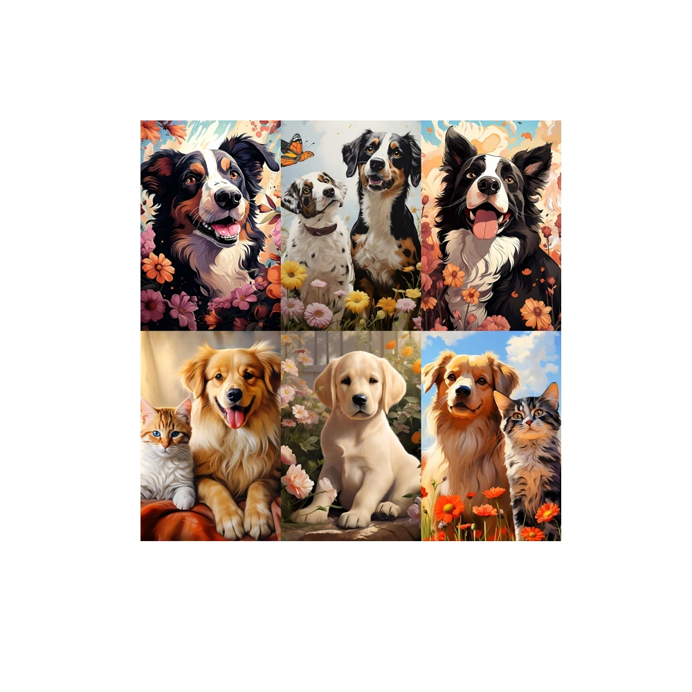 True Manufacturer 5d Diy Animal Diamond Painting Dogs and Cats Cute Animal Full Drill Diamond Painting Sets for Adults and Kids