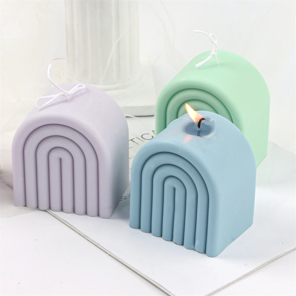 

DIY New Stripe Design 3D Big Rainbow Bridge Scented Candle Mold Concrete Plaster Home Improvement Arch Candle Silicone Mold, 3d giant arch candle mold