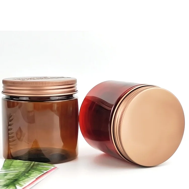 

Brown custom 150ml 200ml 250ml Plastic Jar PET honey grade jar cans with lids cream container for food