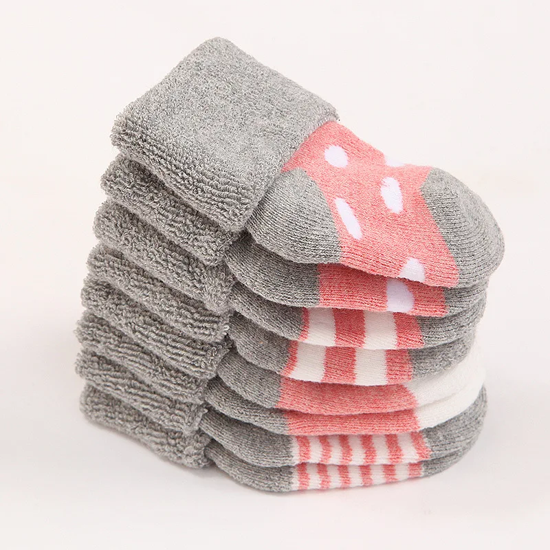 
4 Pairs/set Infant Toddler Striped Warm Cotton Winter Crew Baby Socks 