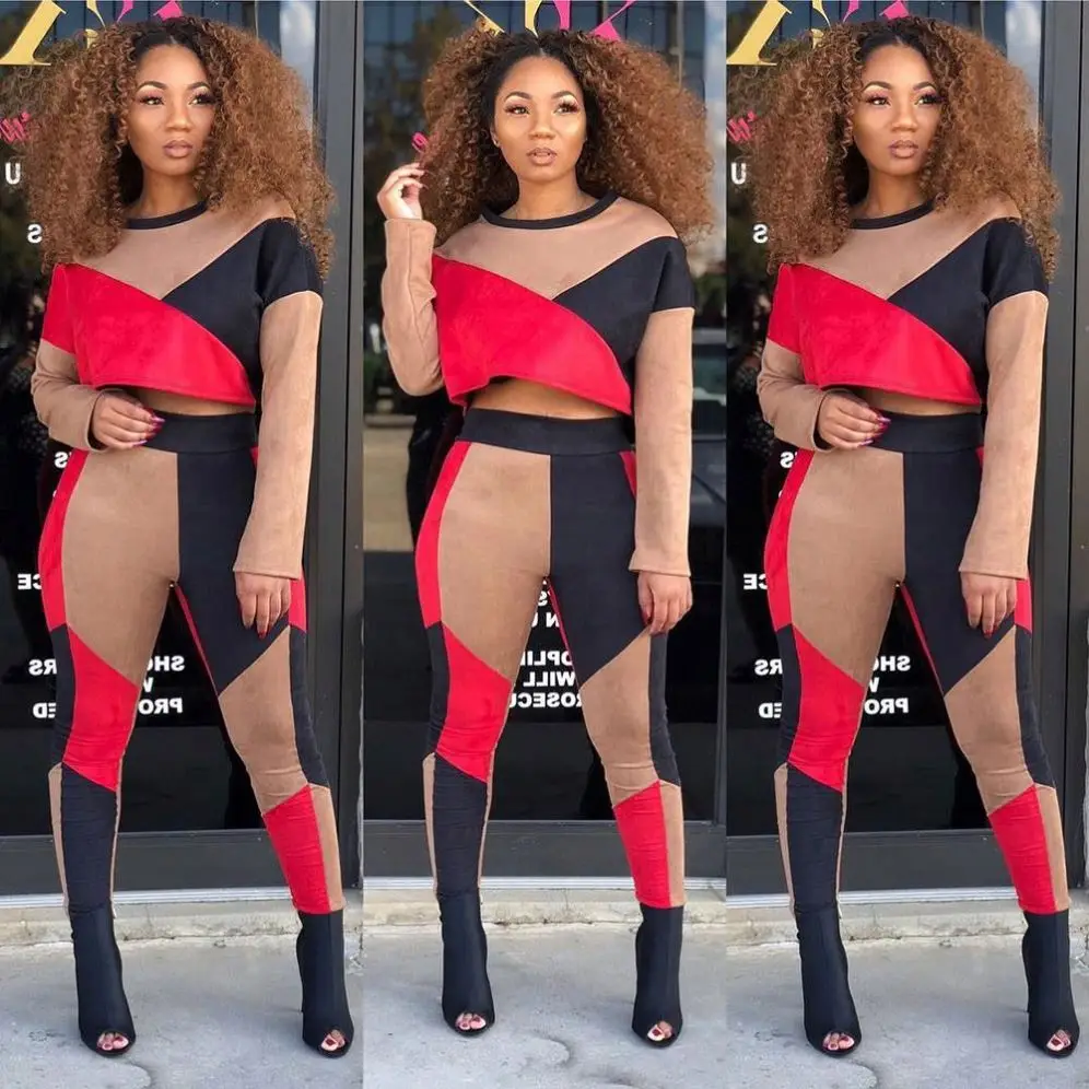 

2020 New Fashion Fall Color Matching Long Sleeve Sport Womens 2 Piece Outfit Two Piece Women Clothing