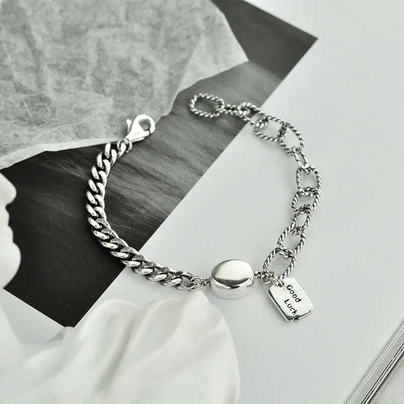 

Vintage 925 Sterling Silver Cuban Chain Bracelet Square Brand Lucky Silver Bracelet For Women 2021