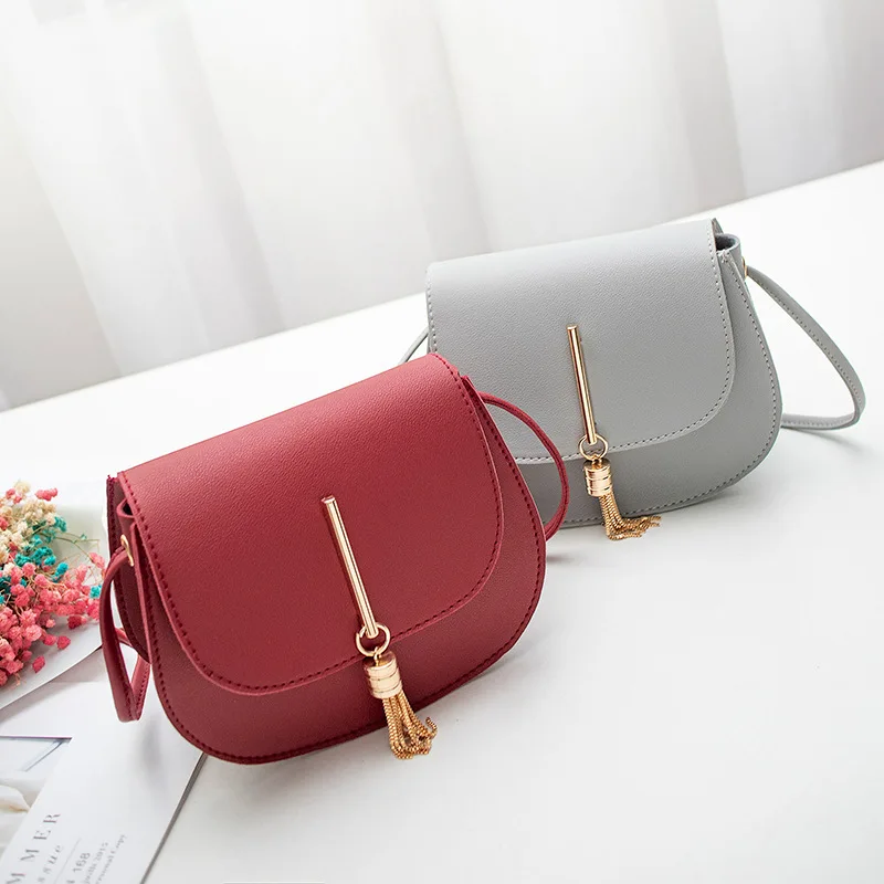 

fashion pu leather promotion gift shoulder bag tassel small round mobile phone crossbody bag