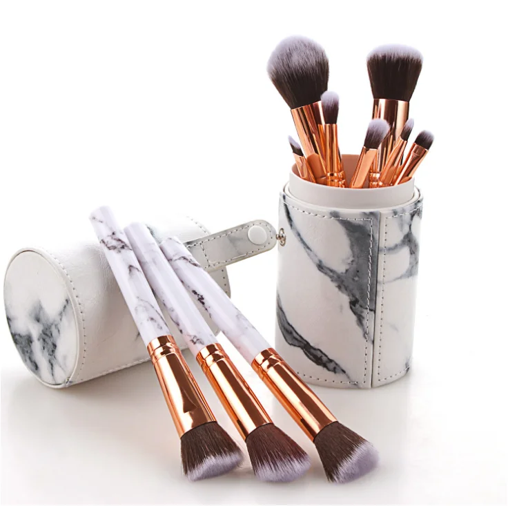 

Hot Popular 10PCS Marble Makeup Brushes Beauty Cosmetics Kit Foundation Powder Blush Contour Makeup brush With Bucket