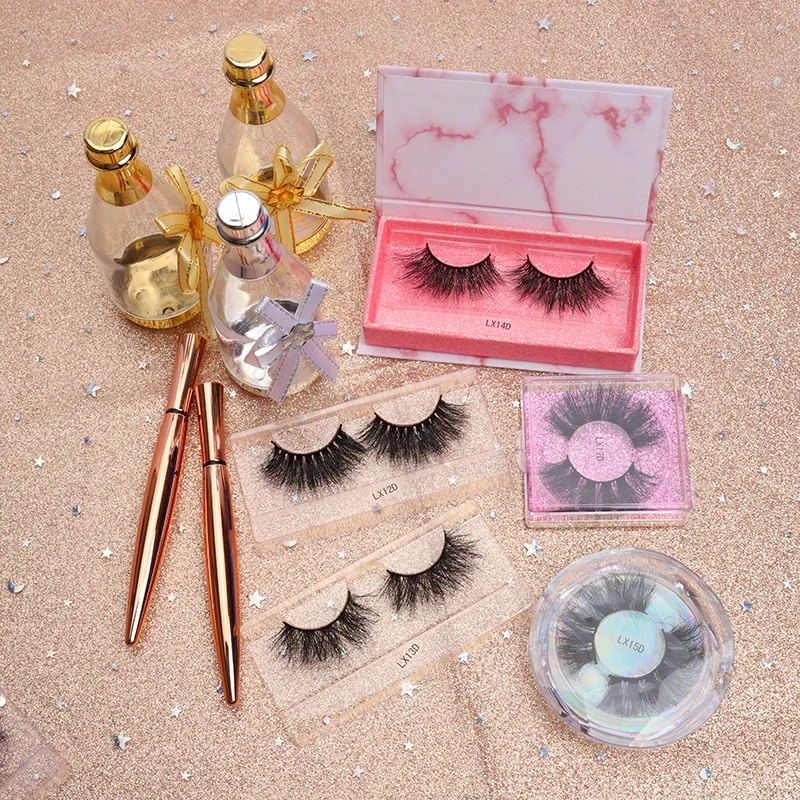 

Super fluffy wholesale lashes 3d 5d 25mm false mink eyelashes private label lash box trays real mink eyelashes in bulk, Black