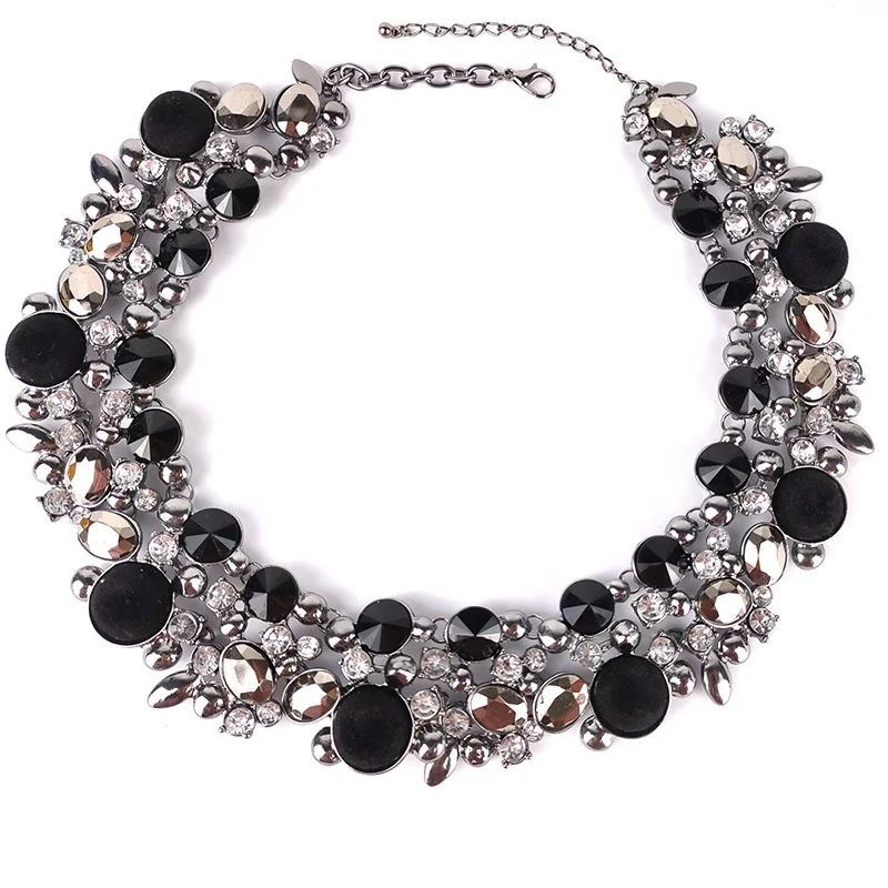 

LIVE4U Fashion Statement Boho Luxury Chunky Velvet Rhinestone Choker Necklace for Women Jewelry RS19NN04, Gunmetal black