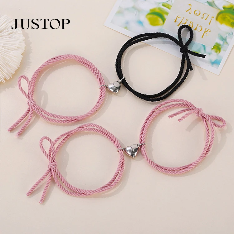 

Colorful Elastic Heart Magnetic Bracelet Hairband Jewelry For Kids Women 2pcs/set