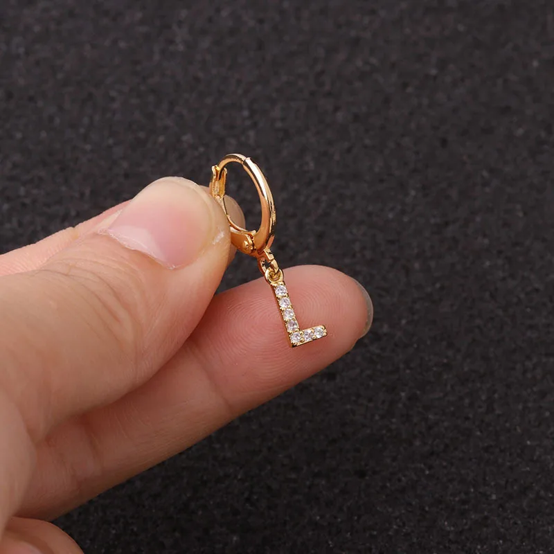 

2020 New Custom Cz Letter Charm Earrings Alphabet Hoop Earrings Zircon Cz Dangle Huggie Earrings For Women Gifts, Gold/customized