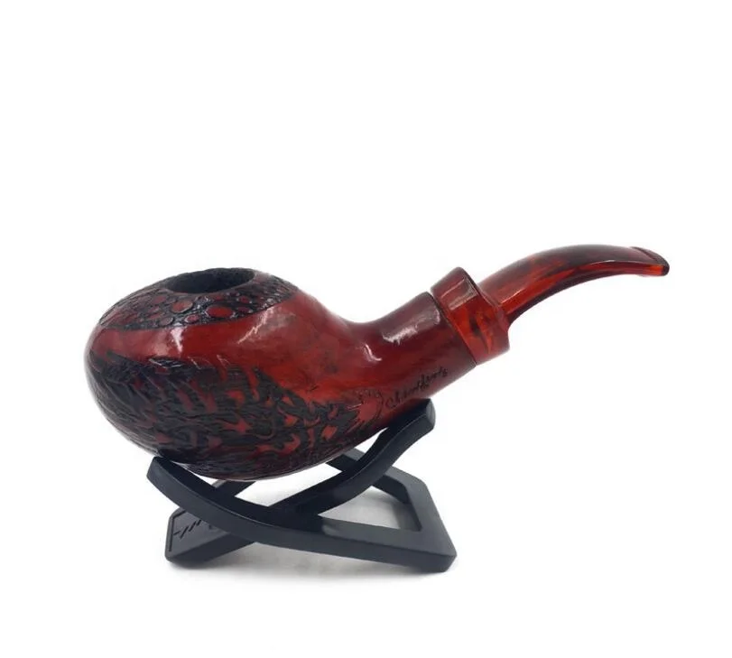 

Creative Oval Solid Wood Pipe Engraved Filter Pipe Holder Chinese Long Handle Pipe with Gift Box, Picture