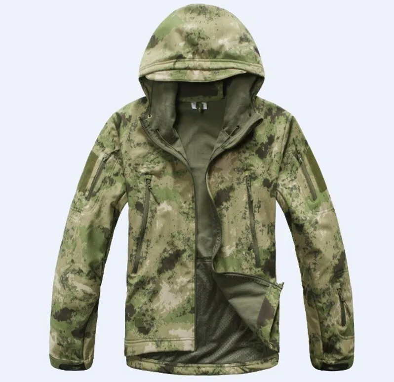战术软壳夹克男士军队防水迷彩狩猎服装套装迷彩皮肤军用夹克外套裤子