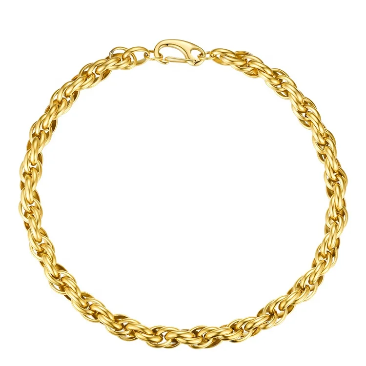 High Quality 18K Gold Plated Stainless Steel Staggered Compound Interlocking Thick Chain Necklace P203123