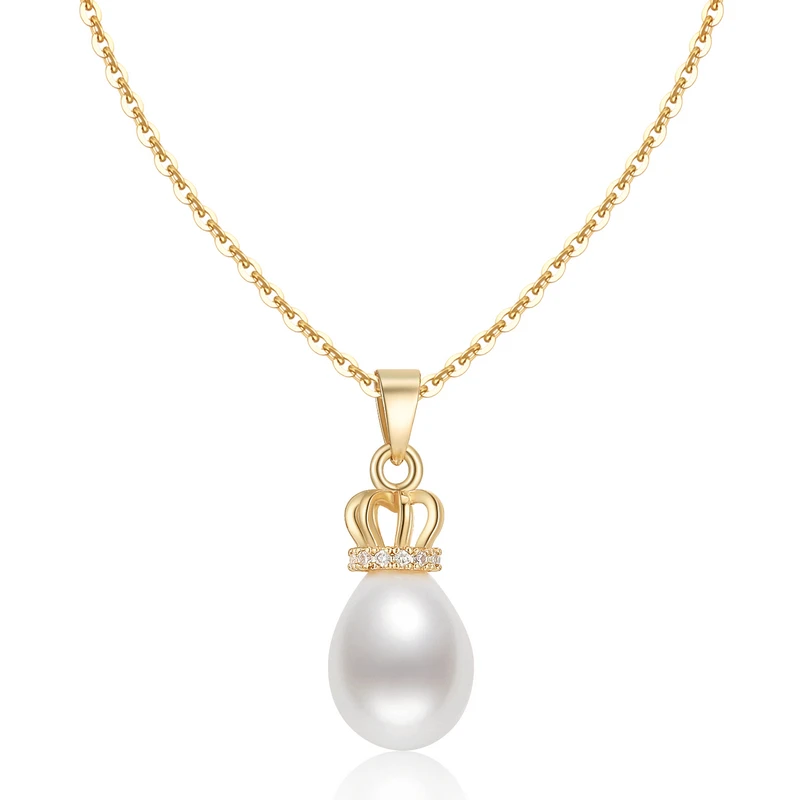 

14K Gold Filled Not Round 9-9.5mm Oval White Freshwater Pearl Crown Pendant Necklace for Women Best Friend Girlfriend Birthday