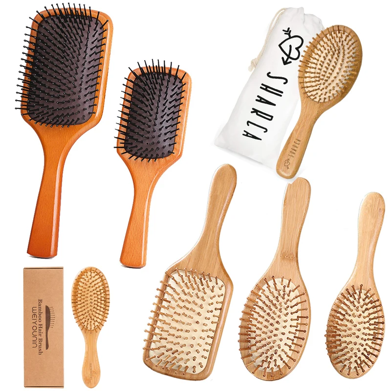 

Wooden Bamboo Hair Brush Set Bamboo Wooden Paddle Brush for Detangling Straightening Hair and Blow Drying Hair Comb Brush