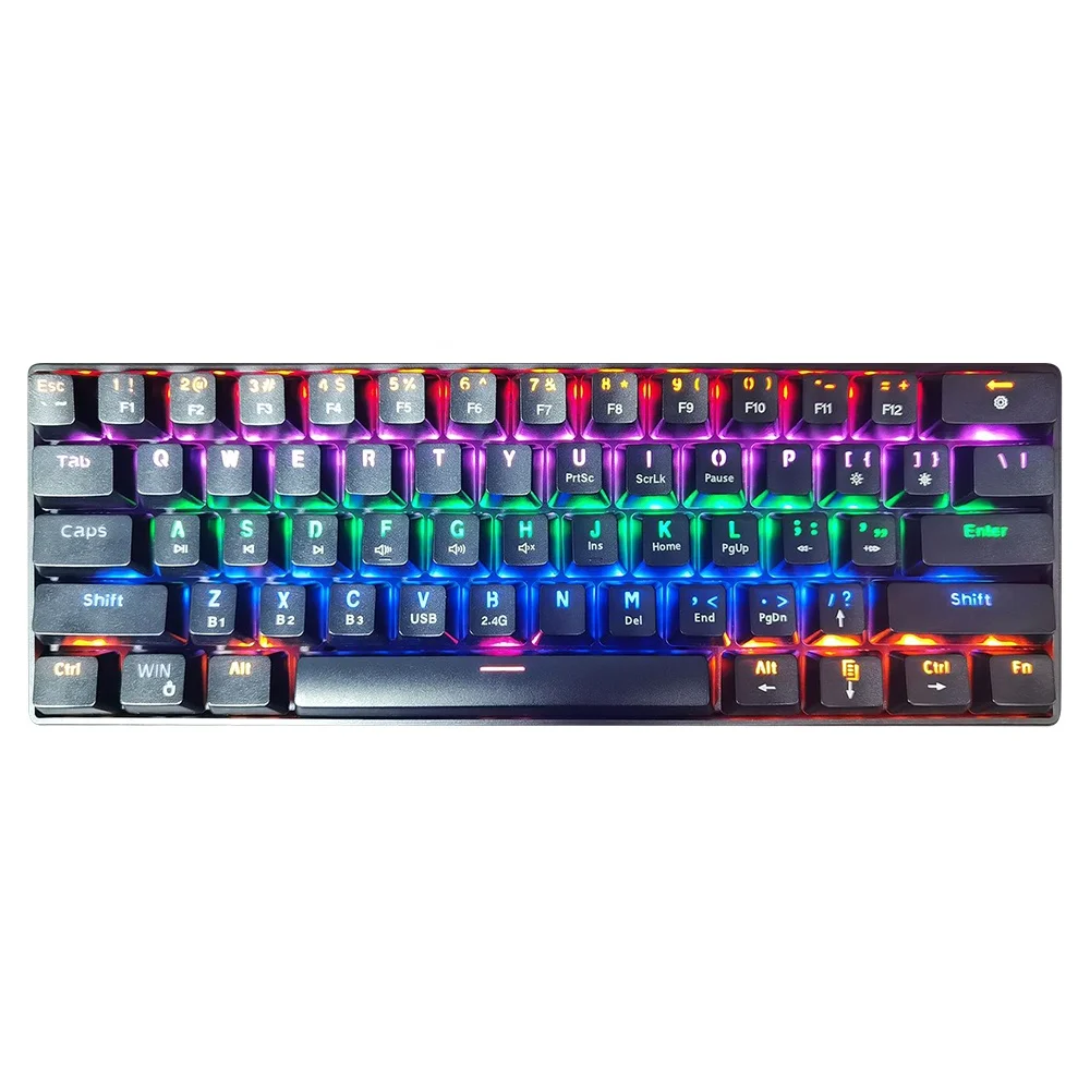 

Newest Computer Mini BT 5.0 2.4G 3 Modes Wireless Keyboard Colorful LED Backlit 61 Keys RGB Gaming 60% Mechanical Keyboard, Black
