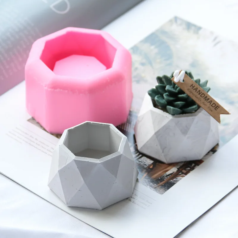 

DIY Creative Octagon Cement Concrete Clay Gypsum Resin Succulent Planting Potted Flower Pot Vase Silicone Molds, Random