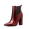 deep wine elastic fabric square heel boots comfortable fall high heels boots