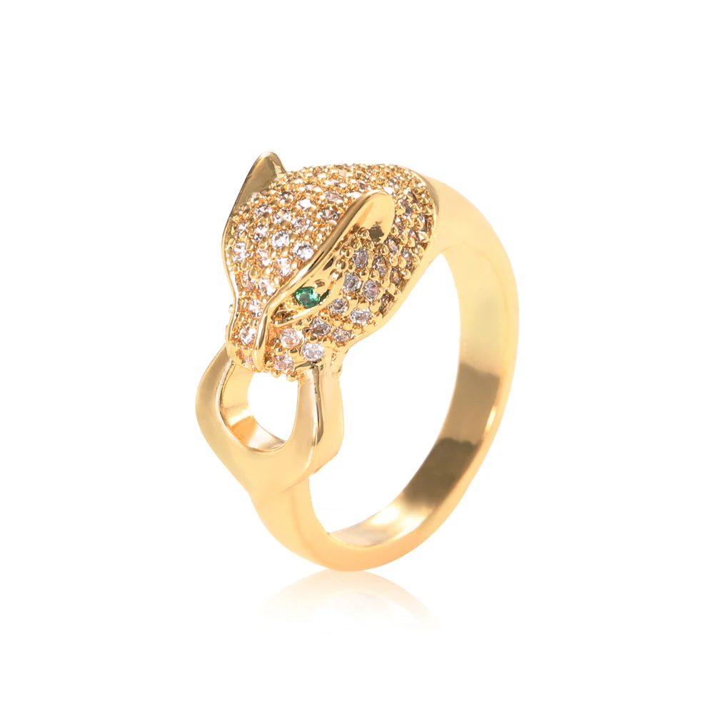 

Gold Plated Rings Green Eye Leopard Head Cool Ring Unisex Novel Design Anillos Animal Ring Jewelry 2021