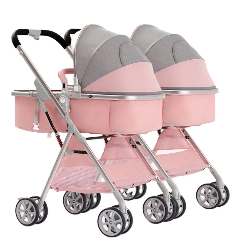 

Yokids Twin baby stroller side by side high landscape cart double stroller for two, Black ,pink,blue grey