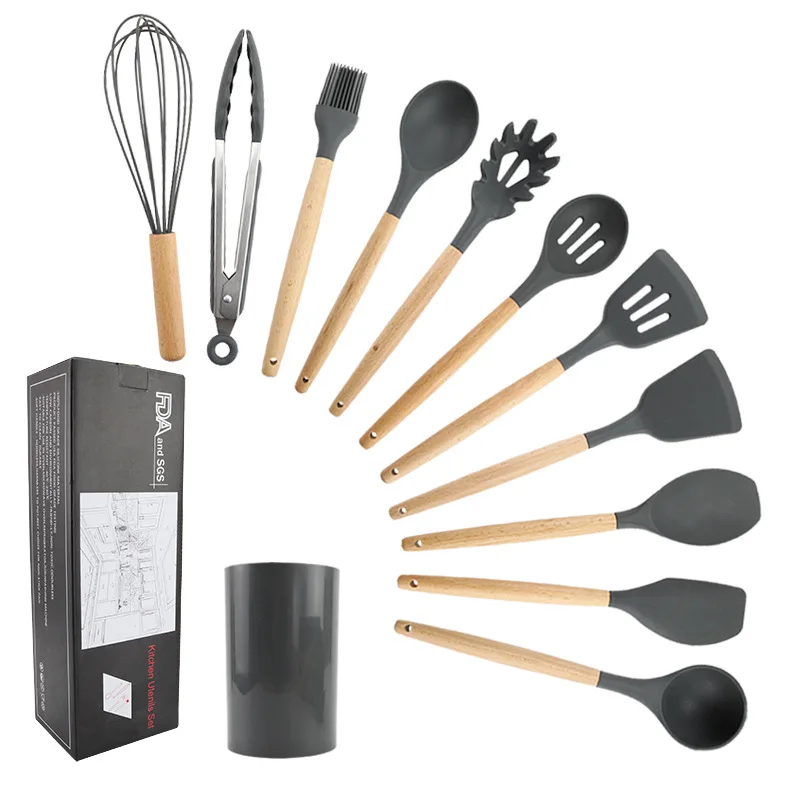 

Amazon 12 pcs Non-Stick Cooking Silicone Wooden Kitchen Utensils Set, Custom color