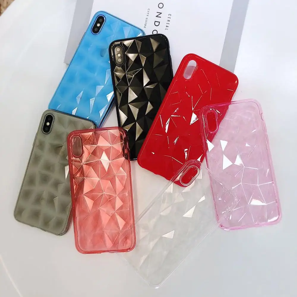 

2021 Candy Color Diamond Texture Soft Case For iPhone 6 6s 7 8 Plus X XR XS Max Ultra-thin Cover Geometric Rhombus Phone Cover