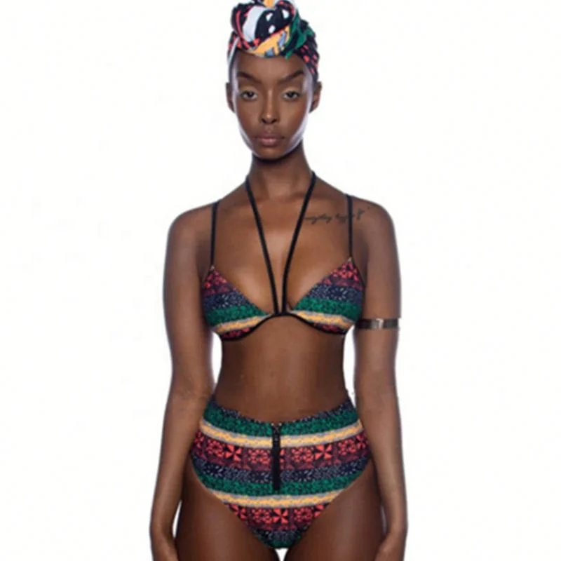 

African 2 Pieces Women Sexy Swimsuit Bikini Swimwear, Black