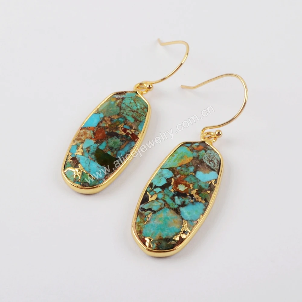 

G1924 Gold Plated Cooper Turquoise Hoop Earrings Unique Natural Turquoise Earrings