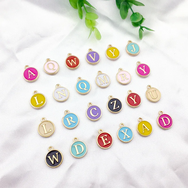 

Wholesale Fashion Color Double-Sided Drop Oil 26 Initial Letter Pendant Gold Plated Jewelry DIY Accessories