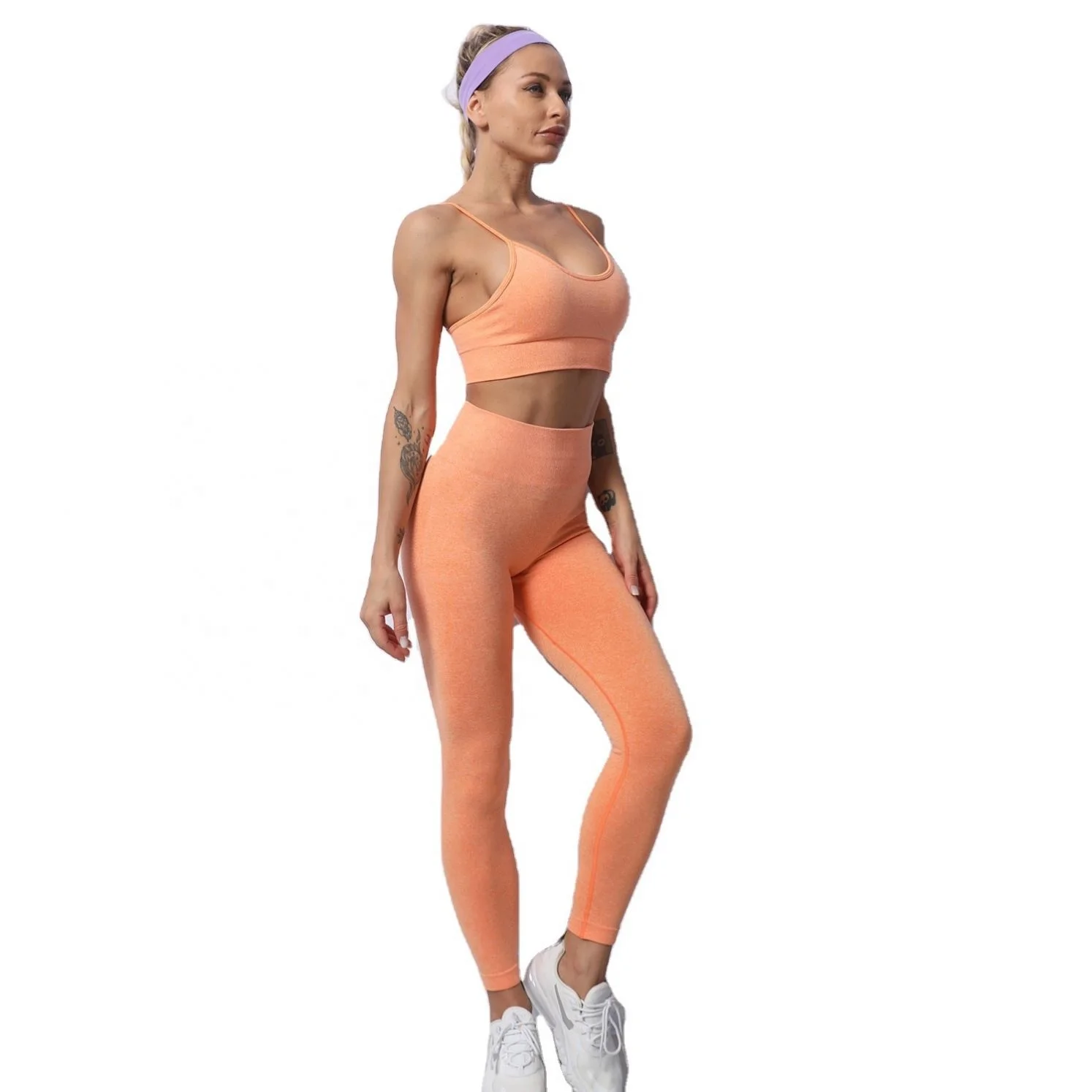 

New Style Women Breathable Push Up Sports Bra And Leggings Workout Sexy Short Suits Two Pcs Yoga Seamless Set, Black/pink/orange/green