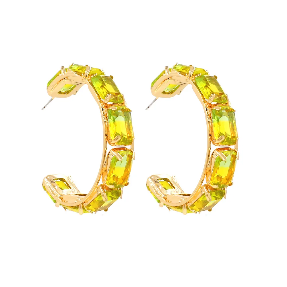 

Vintage Colorful Glass Crystal C Shape Crystal Pave Earring Fashion Women Jewelry Rhinestone Stud Earrings (KER463), Same as the picture